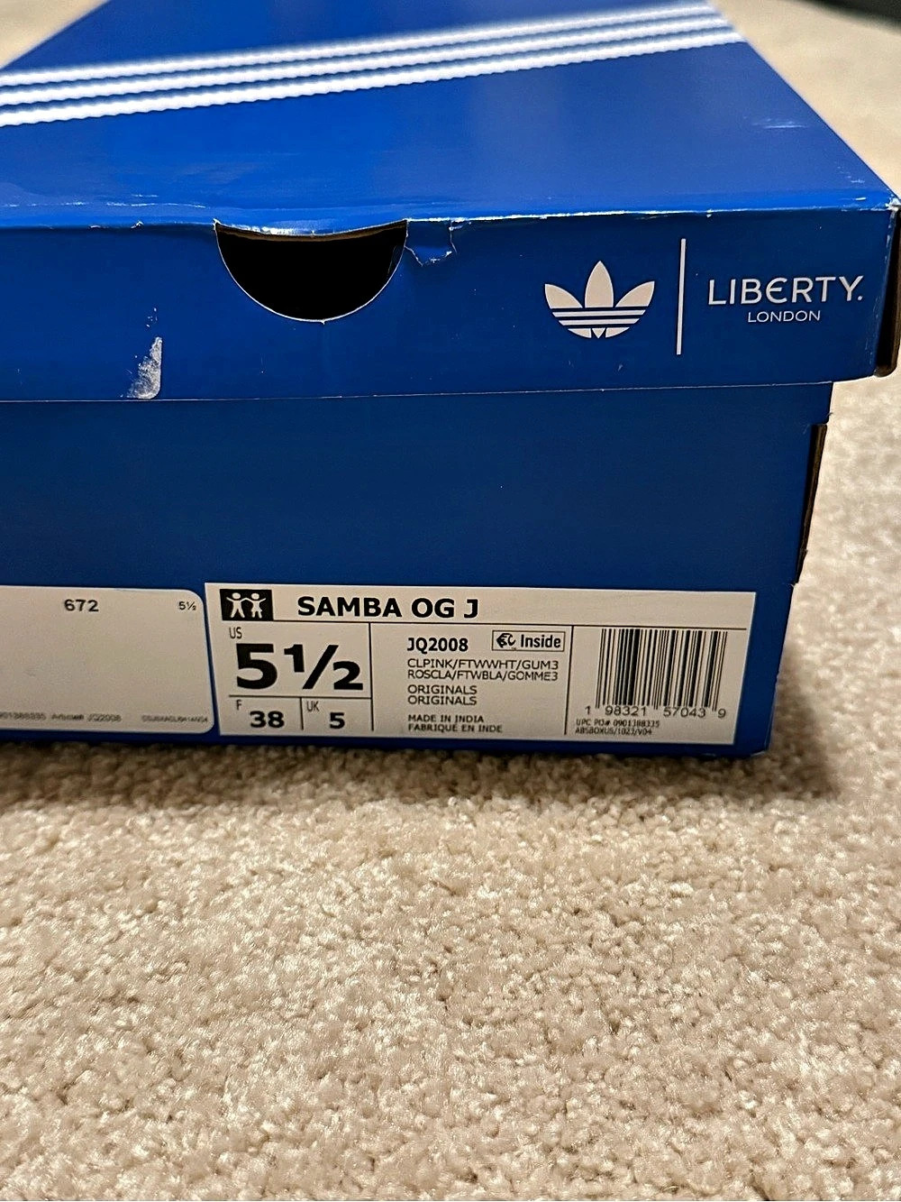 adidas Liberty London x adidas Samba OG Pink Floral Y 5.5/W 6.5 - Picture 3 of 5